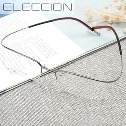 ELECCION Eyebrow Prue Titanium Optical Frame Glasses for Men Women New Fashion Half Rimless Rim Eyeglasses Frames Clear Lens