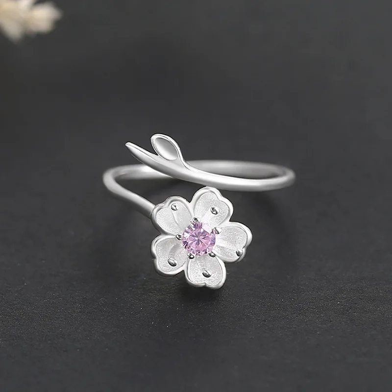 Trendy Simple Cheery Flower Rings For Women Lover Engagement Wedding Open Finger Rings Punk Jewelry