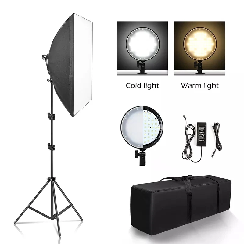 Photography Lighting Kit White Worm LED Softbox Continuous Light System 2M Tripod Photo Studio E27 Photographic Bulb 45W Bulbs