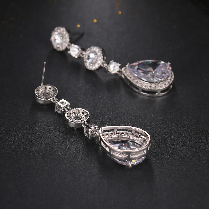 Ekopdee Luxury Flower Cubic Zirconia Earrings For Women Trendy Crystal Water Drop Earrings Bridal Wedding Jewelry 2021 New