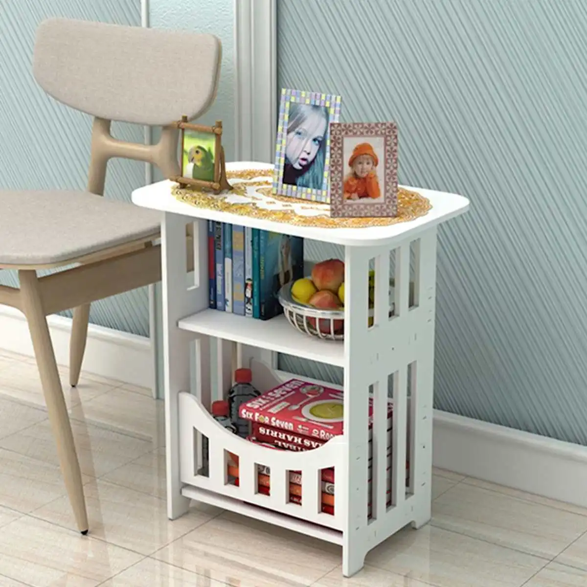 Nordic Round Coffee Table Tea Table Desk Home Living Room Storage Rack Bedside Table Two Layers Round Edge Storage Shelf Tables
