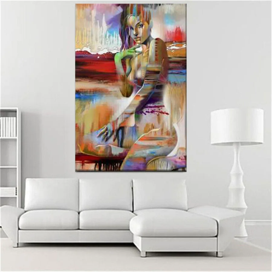 Hand-painted character sexy female bedroom decoration Nordic abstract decorative painting canvas painting palette mural wall art