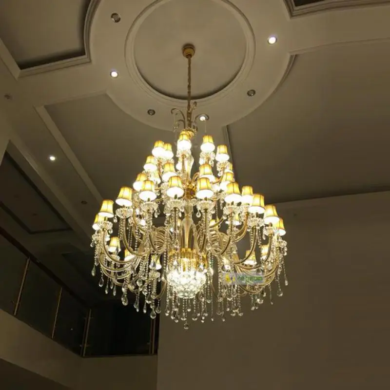 

150cm large crystal chandelier ceiling fixture E14 Led candle lamp cloth cover gold hotel modern chandeliers living room lampara