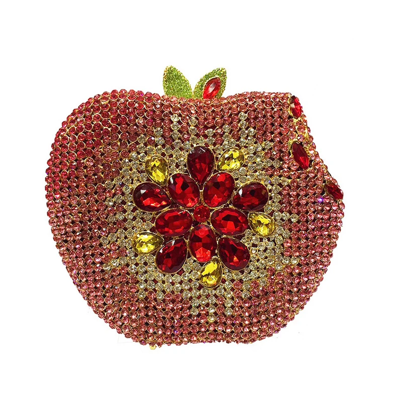 Green Rhinestone Crystal Evening Clutch Purse Fashion Apple Shape Hollow Out Chain Women Messenger Shoulder Handbags And Purses