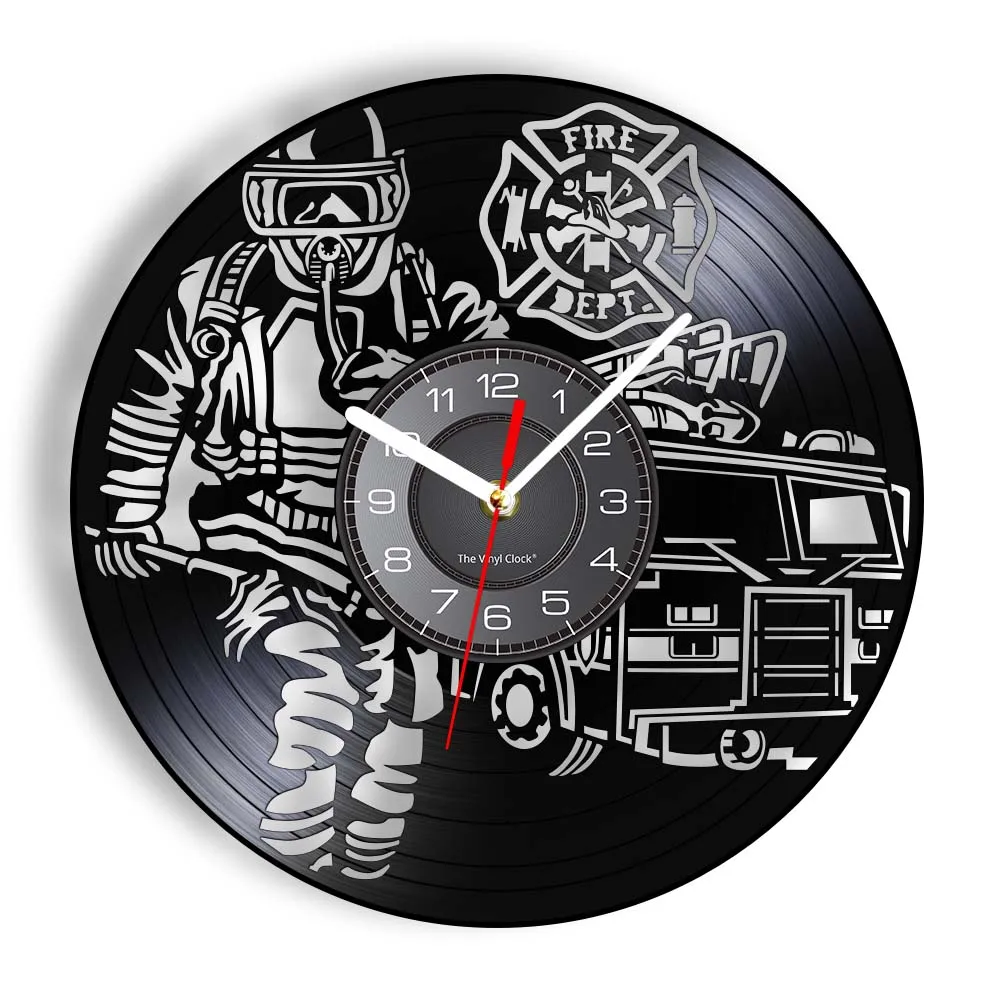 Fire Control Protection Firefighting Vinyl Record Wall Clock Fire Department Fireman Shadow Art Watches Firefighter Gifts