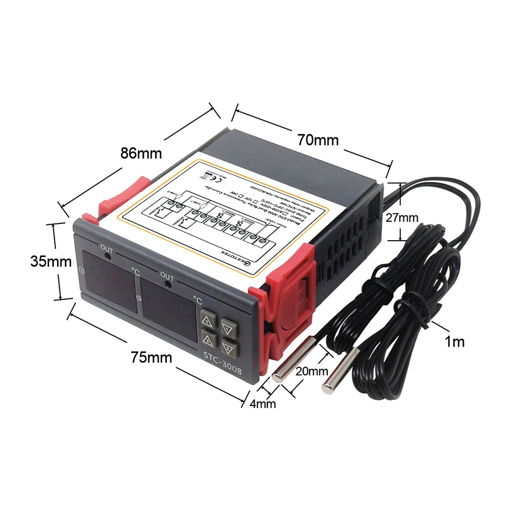 STC-3008 KT99 Dual Digital Temperature Controller Two Relay Output 12V 24V 220V Thermoregulator Thermostat With Heater Cooler