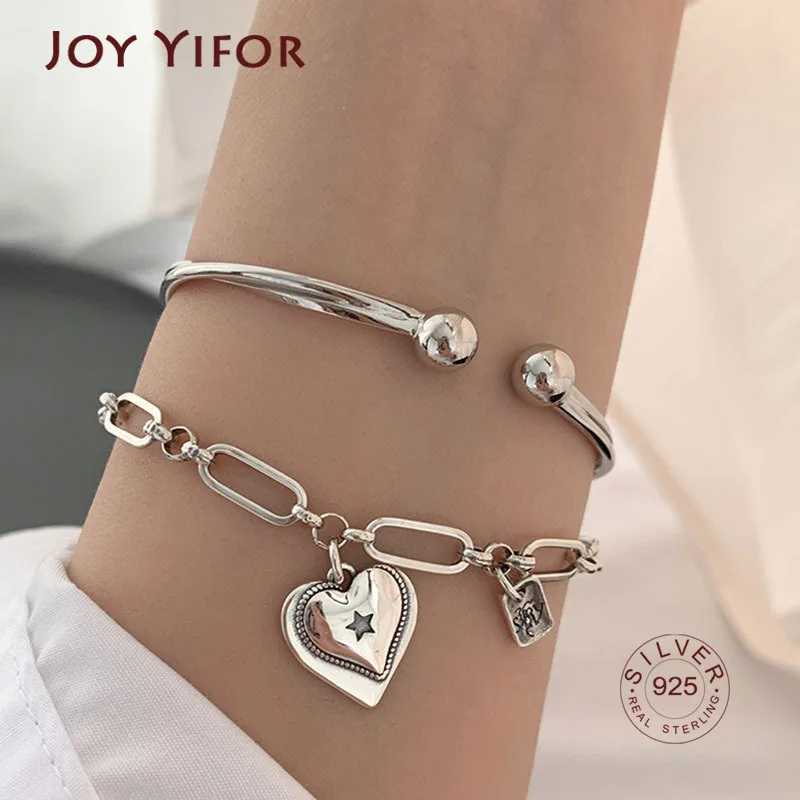 Minimalist 925 Sterling Silver LOVE Heart Bracelets For Women New Fashion Vintage Handmade Birthday Party Jewelry Gifts