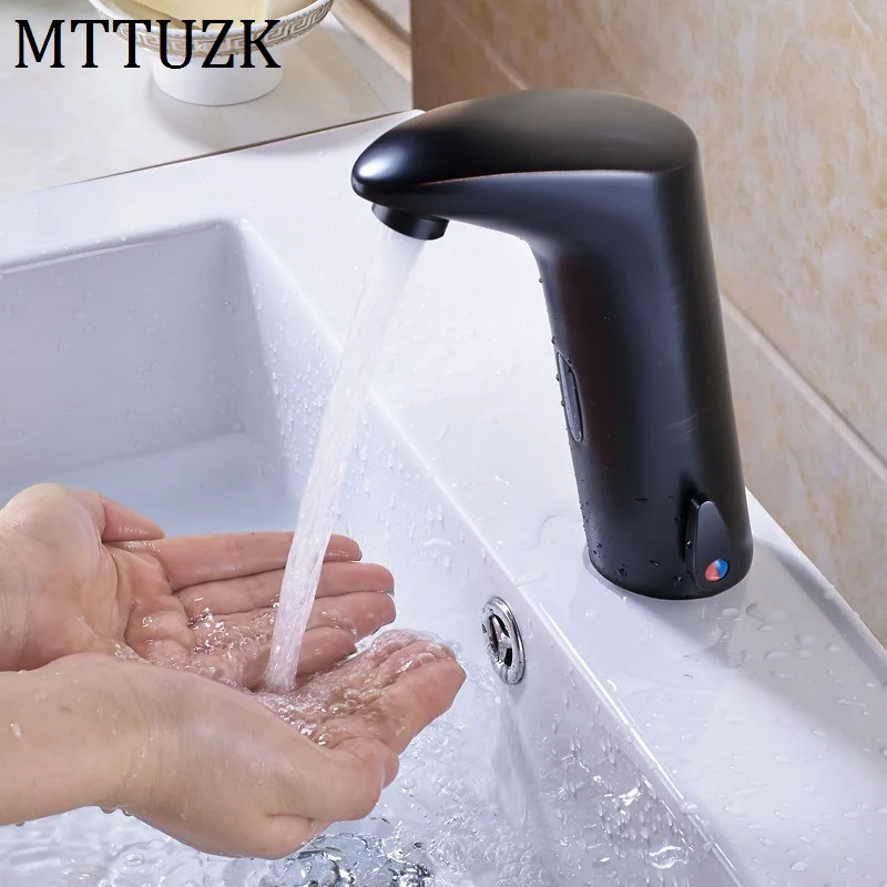 MTTUZK Deck Mounted Oil Rubbed Bronze Automatic Sensor Faucet Bathroom Basin Touchless infrared Faucet Hot and Cold Sensor Taps