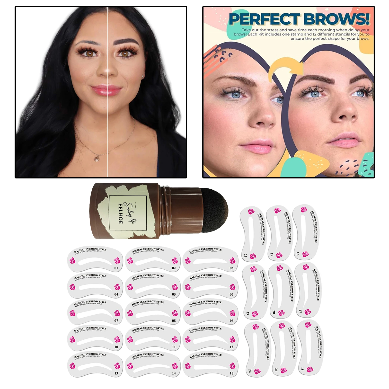 Waterproof One Step Eyebrow Stamp Shaping Kit Eyebrow Tint Lasting Natural With 24 Reusable Brow Stamp Stencil Eyebrow Enhancers