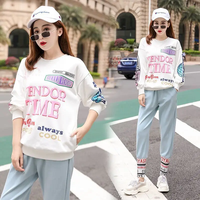 Womens Trousers Pullover Suits Fashion Sports Casual Suits Fashion Pullover Trousers 2 Piece Set School Uniforms Autumn Clothing