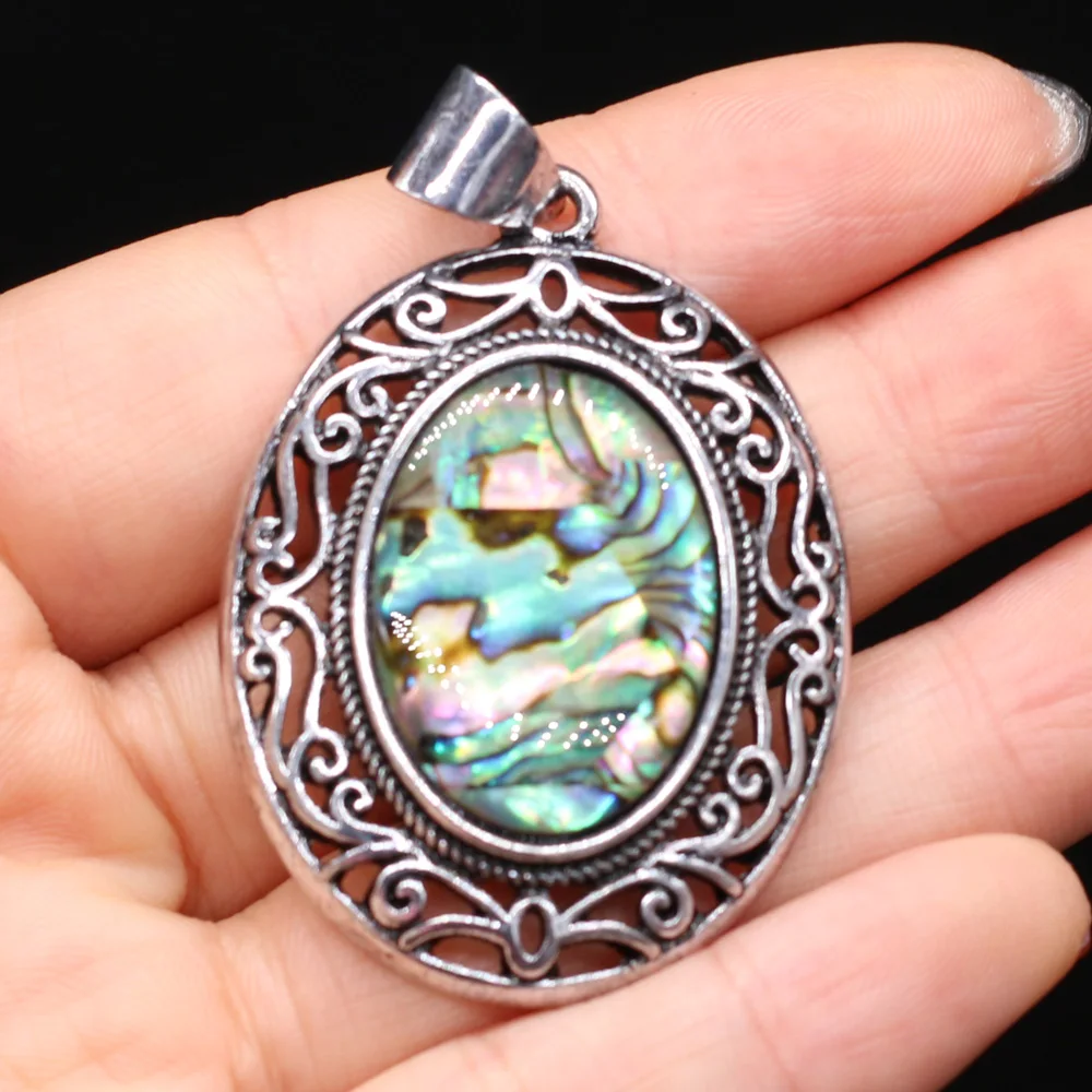 2023 New Elliptical Alloy Charms Natural Stone Crystal Agate Malachite Pendant for Jewelry Making DIY Necklace Accessories Gifts