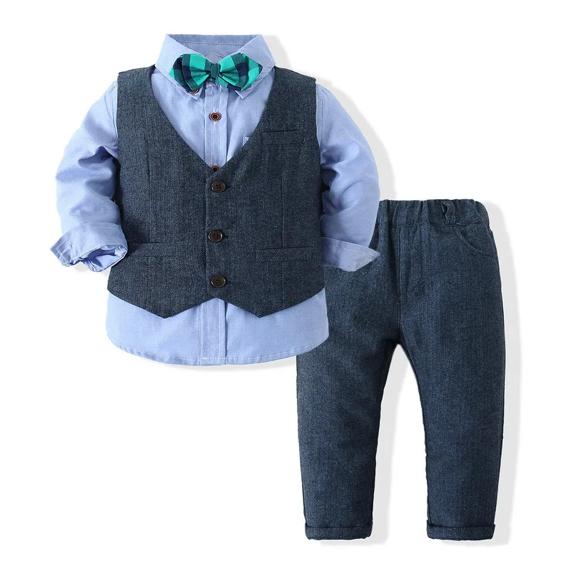 

Boys Baby Suits 3-piece Set Childrens Clothes High Quality Spring Autumn Kids Vest Shirt Pants Student Host Dresses Promotion