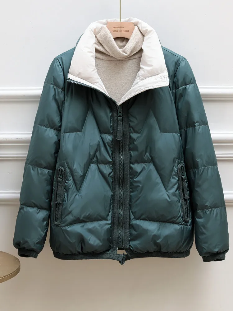 Solid Oversize Stand-up collar Women down jacket 2021 Winter warm short down coat Green black loose fashion Overcoat Autumn