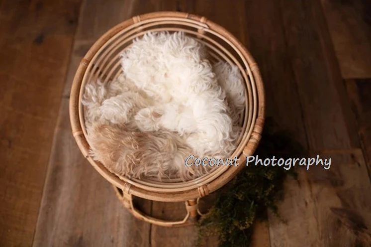 Coconut-Accesorios de fotografía para recién nacido, cama de tiro para bebé, cesta de roud tejida Vintage para niño y niña