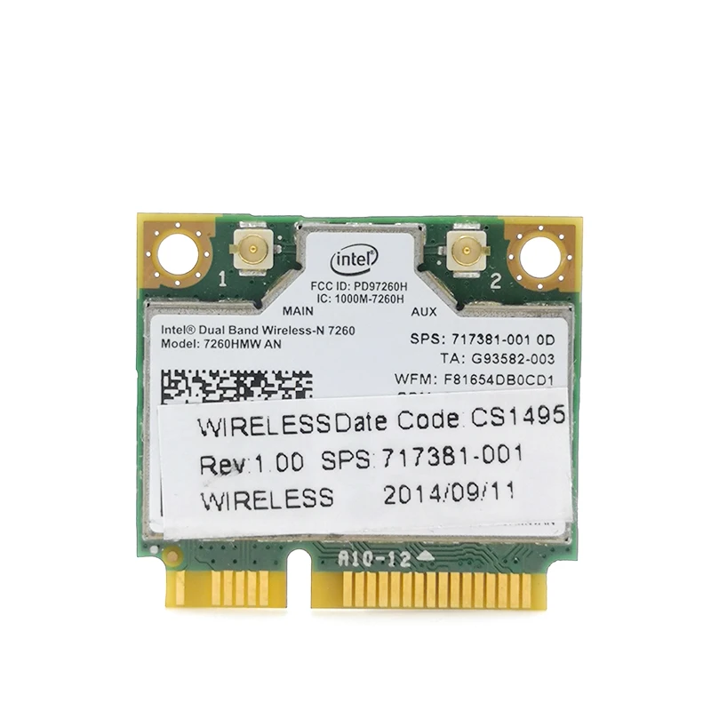 

Wireless Card Dual Band For Intel Wireless-N 7260 7260HMW AN Half Mini Pci-e 300Mbps Wifi + Bluetooth 4.0 Wlan Card for Notebook