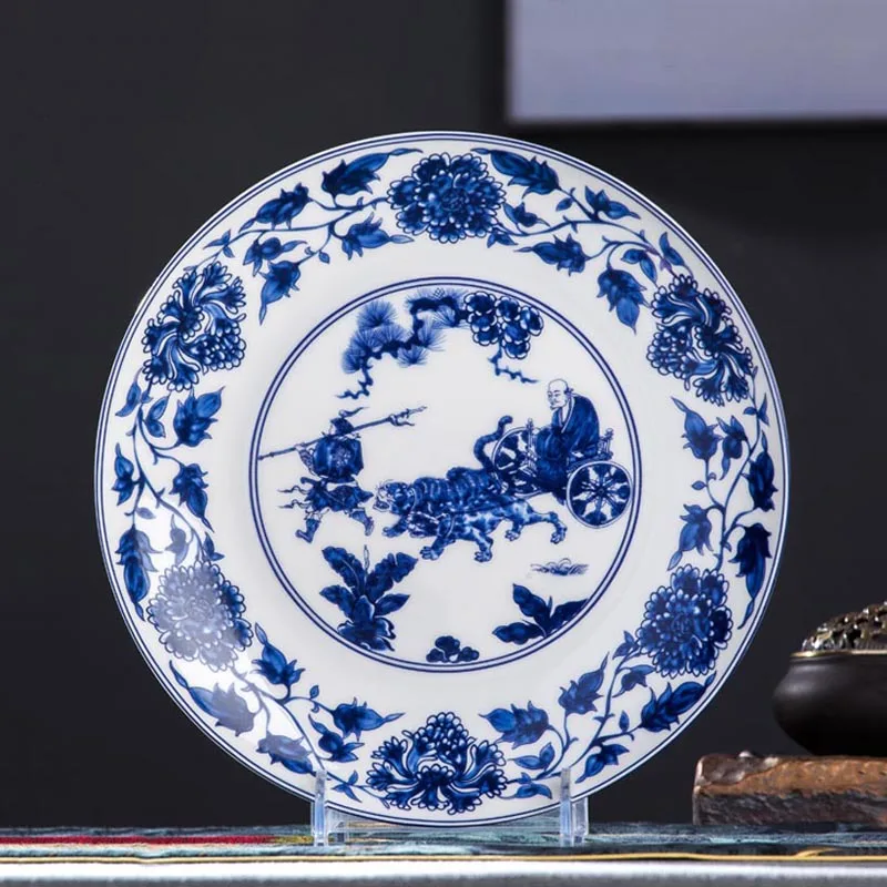 10 inch Home Dinner Plate Jingdezhen Ceramic Food Plates Big Disk Chinese Palace Style Tableware Blue and White Porcelain Plates