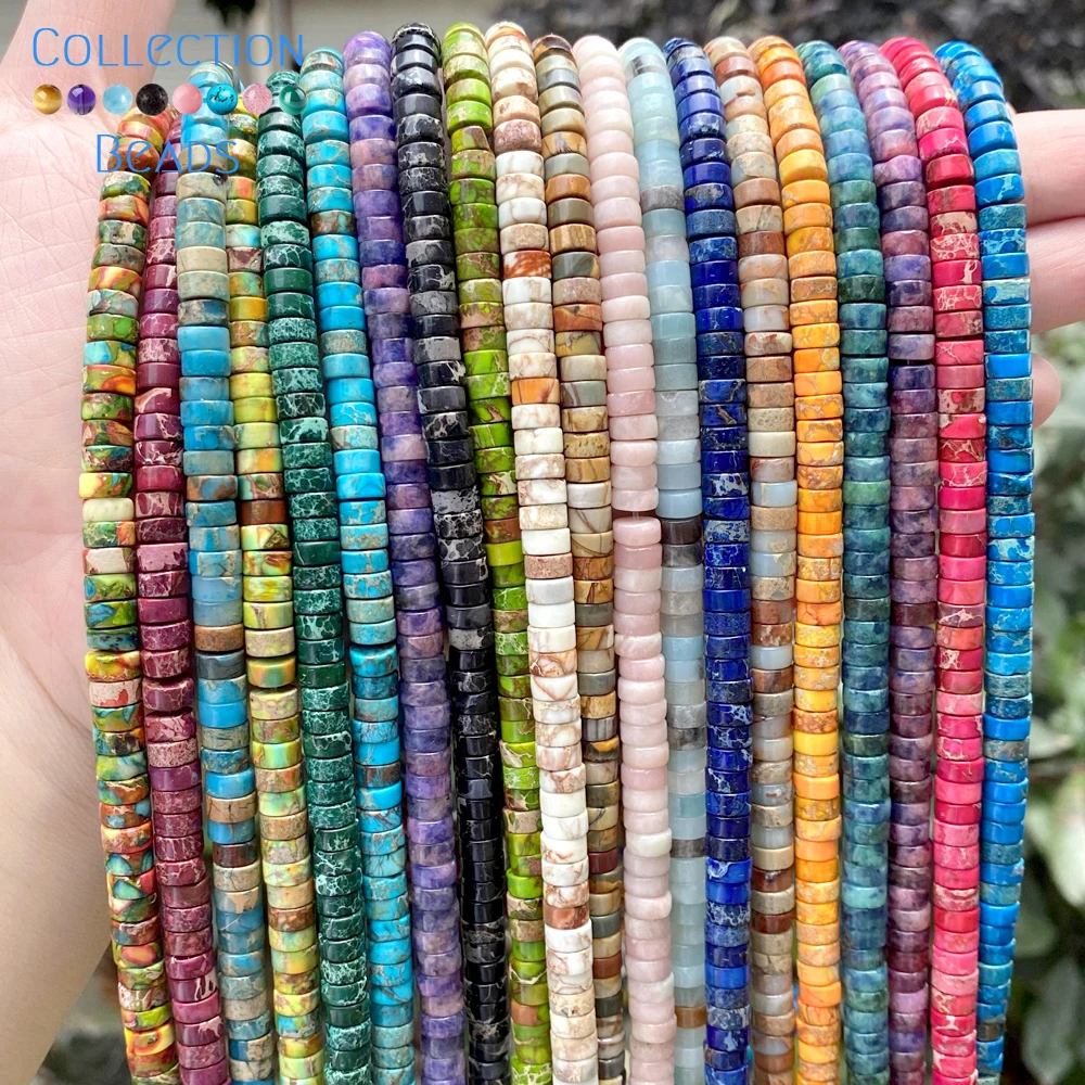 6x6x3mm Natural Stone Colorful Sea Sediment Jaspers Beads Flat Round Loose Beads For Jewelry Making DIY Bracelet Accessories15''