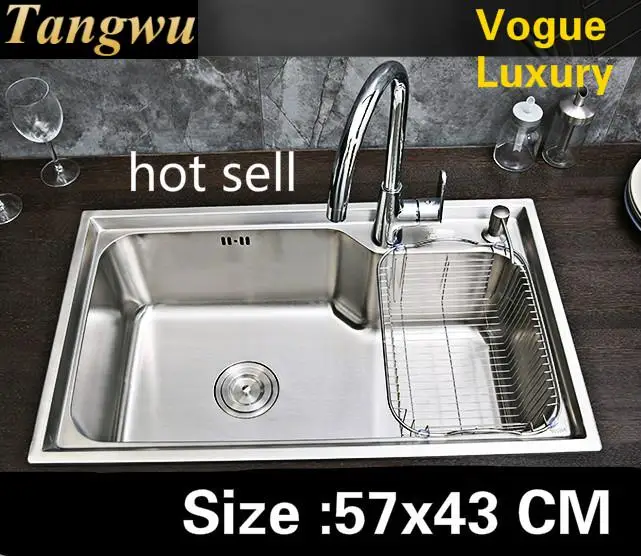 

Free shipping Apartment luxury kitchen single trough sink wash vegetables stretch faucet 304 stainless steel hot sell 570x430 MM