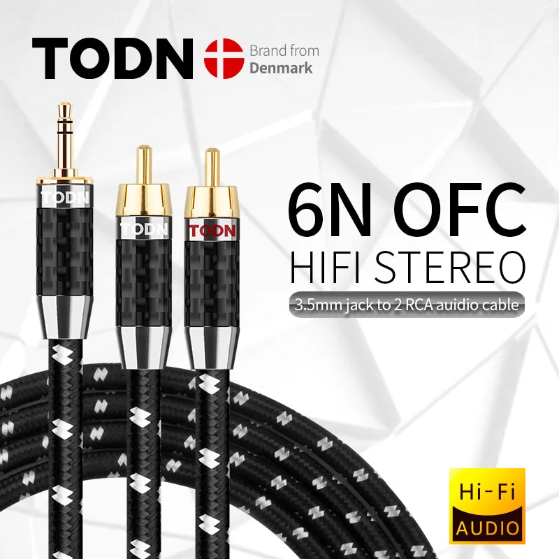 

TODN HiFi cable audio RCA cable Audio signal wire plug 3.5mm aux plug convert 2 RCA plug