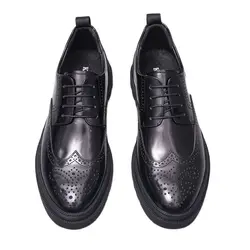 Fashion Mens Daily Casual Business Office Work Genuine Leather Brogue Shoes Thick Soled Heightened Carved Cowhide Men Shoes New