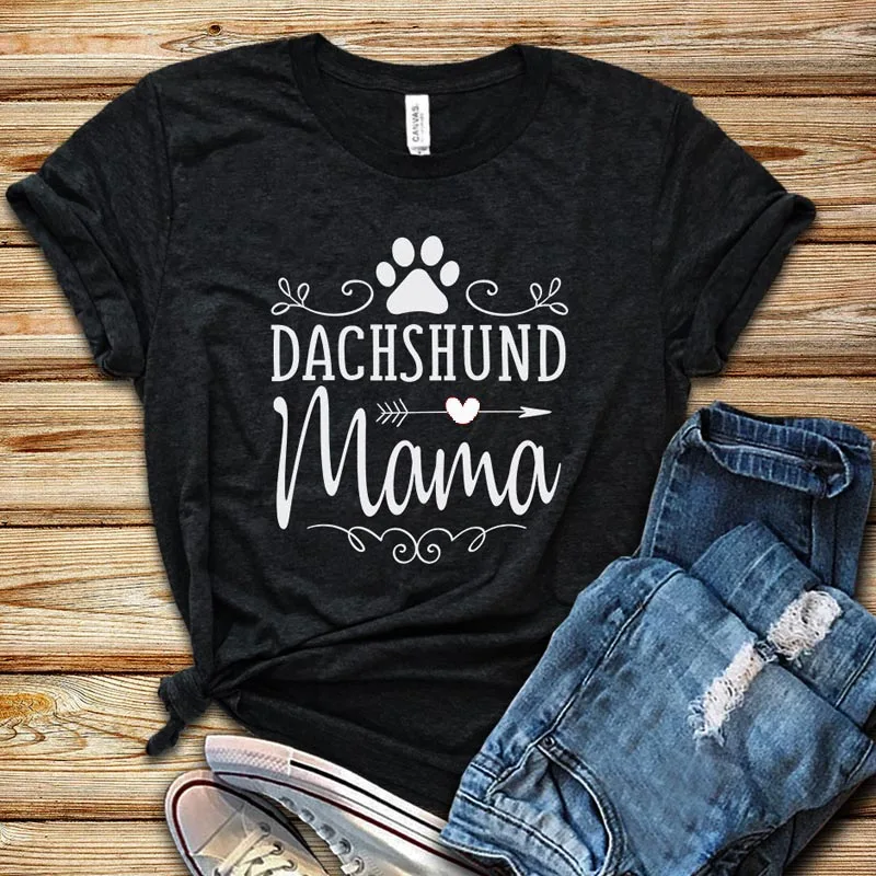 Dachshund Mama Dog Paw Mom Tshirt Funny Graphic Streetwear Women T-shirt Kawaii Short Sleeve Top Tees Cotton O Neck Mother Shirt