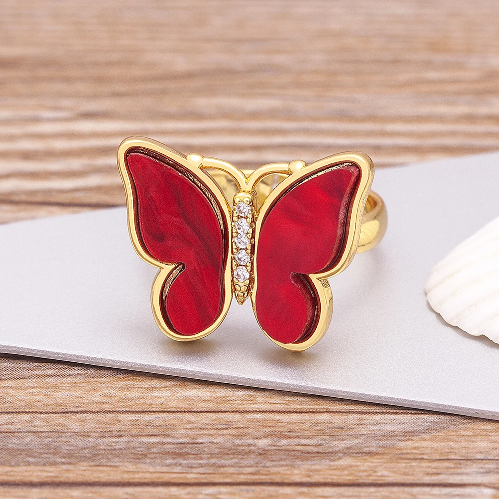Nidin New Arrival 9 Colors Butterfly Sweet Colorful Transparent Crystal Rings Adjustable For Women Girls Party Jewelry Gift