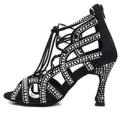 Evkoodance-Chaussures de brevà Talons Hauts pour Femme, Chaussures de Salsa Latine, Strass Noirs, Taille Personnalisée, Mode, 9cm