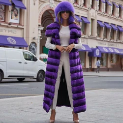 Women New X-long Real Rex Rabbit Fur Coat Sleeveless Fashion Purple Color Full Pelt Genuine Rex Rabbit Fur Vest Thick Overcoats