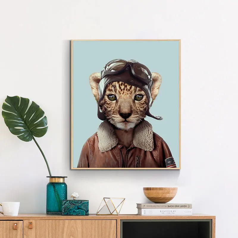 Cute Cat Wall Art Canvas Painting Cartoon Posters and Wall Prints Animal Pilot Pictures for Living Room Cuadros Home Decor