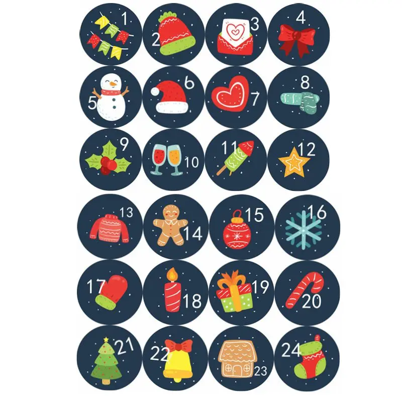 120pcs Advent Calendar Number Paper Stickers Merry Christmas Gift Stickers DIY Crafts Gift Packaging Labels Navidad Decoration