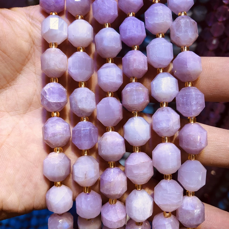 

Wholesale Natural Kunzite Beads,Hand Cutting Bead10mm Faceted Gem Stone Loose Beads for jewelry,1string 15.5"