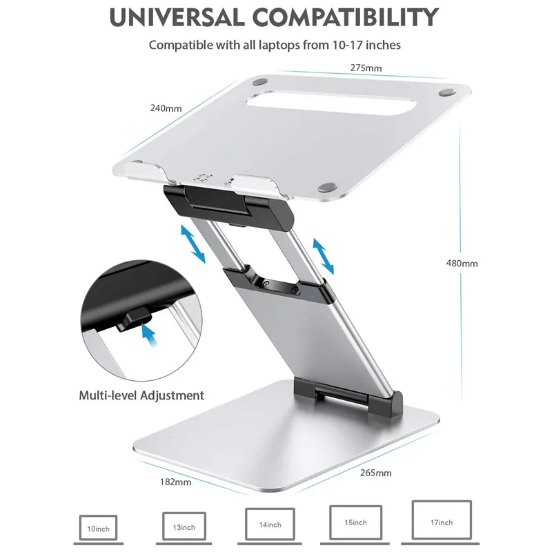 Laptop Stand Aluminium Alloy Adjustable Ergonomic Sit to Stand Laptop Holder Multi-Angle Stand Heat Release Foldable Notebook