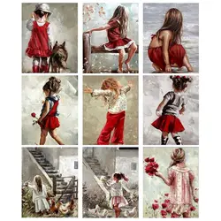 GATYZTORY oil Painting By Numbers Girl in Red Dress 60X75cm Frameless Home Decor Pictures By Numbers Gift Wall Art Digital Paint