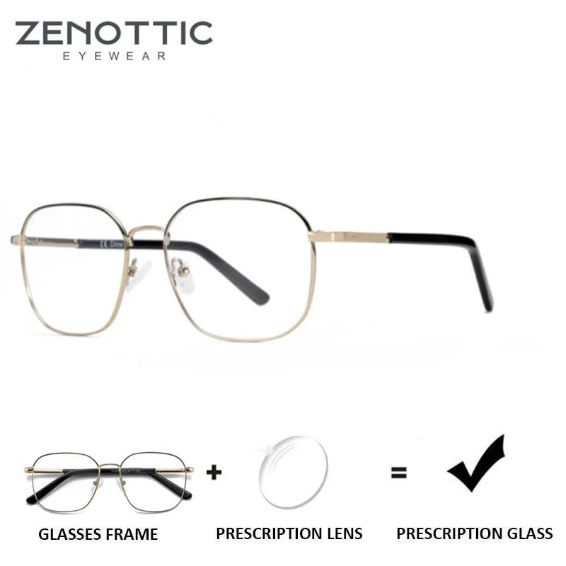 ZENOTTIC Metal Prescription Progressive Eyeglasses Optical  Photochromic Anti Blue Light Square Prescription Glasses For Men