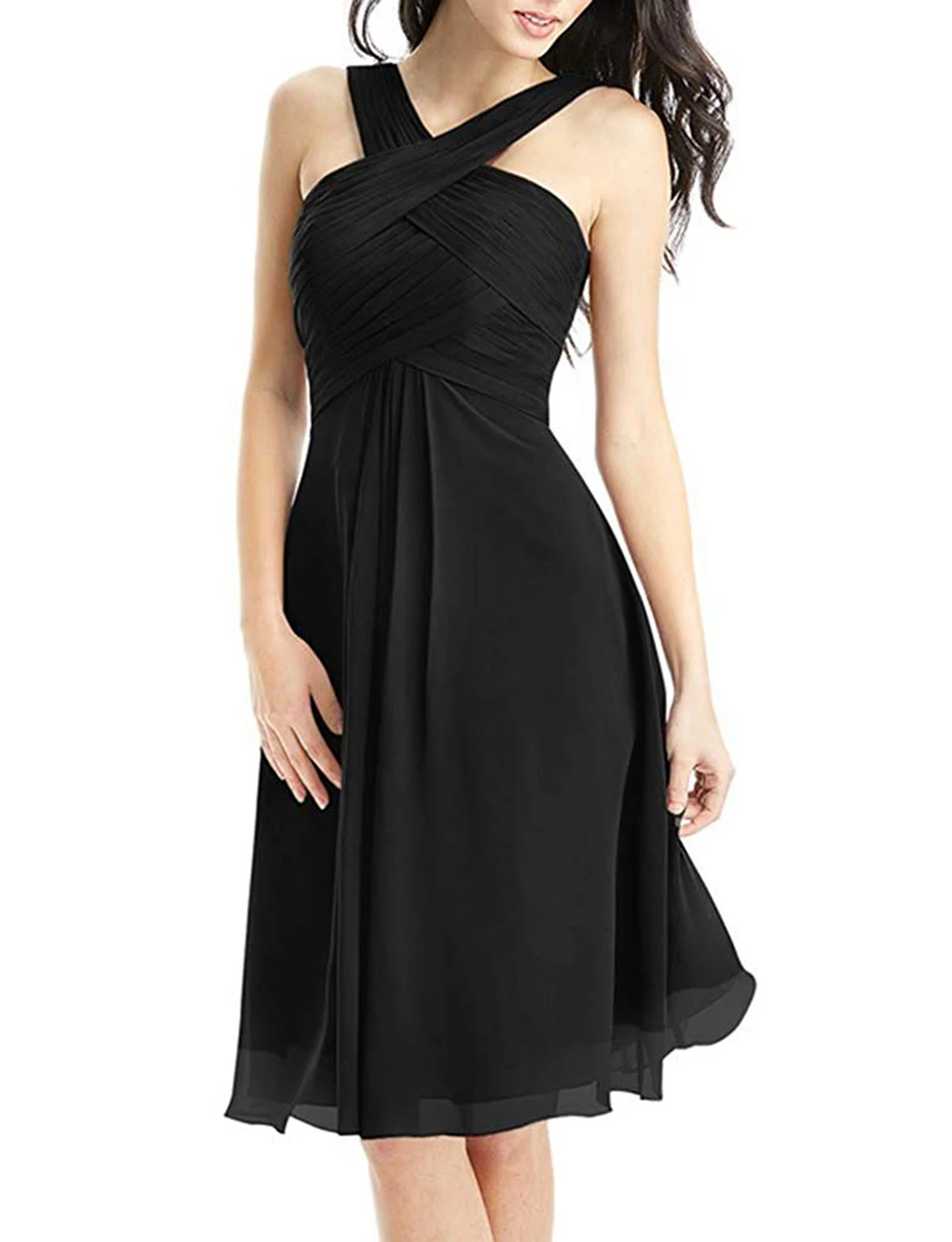 Abito da damigella d'onore in Chiffon corto Halter lunghezza al ginocchio robe de soiree abiti da sera per feste abiti eleganti per donna