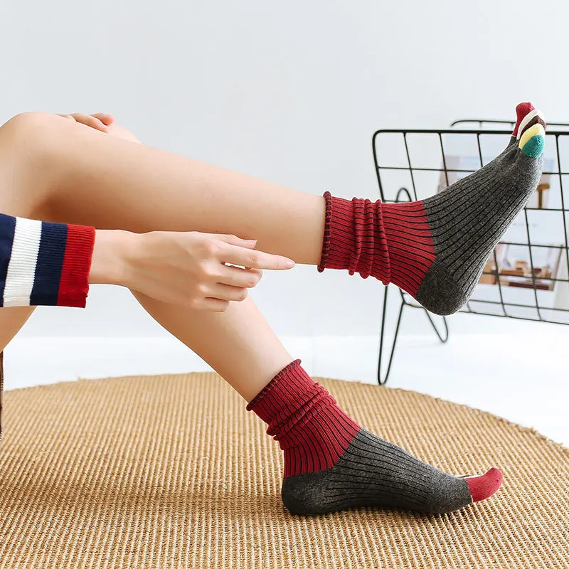 New Funny Socks Women 100 Cotton Colorful Patchwork Toe Socks Long Five Finger Socks Funny Socks Female Toe Short Socks Girls