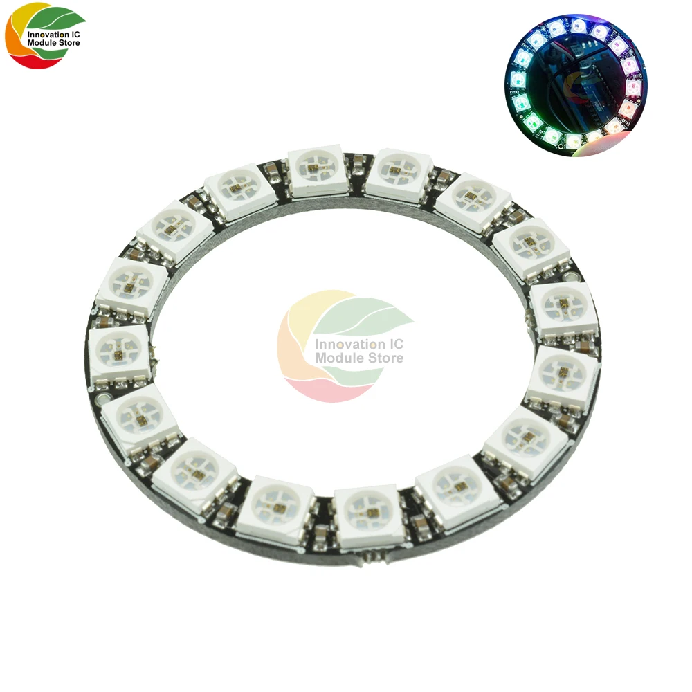 WS2812 5050 16bit RGB LED Round Full Color Modular Blackboard 45mm Round LED Light Ring LED Module for Arduino Integrated Driver