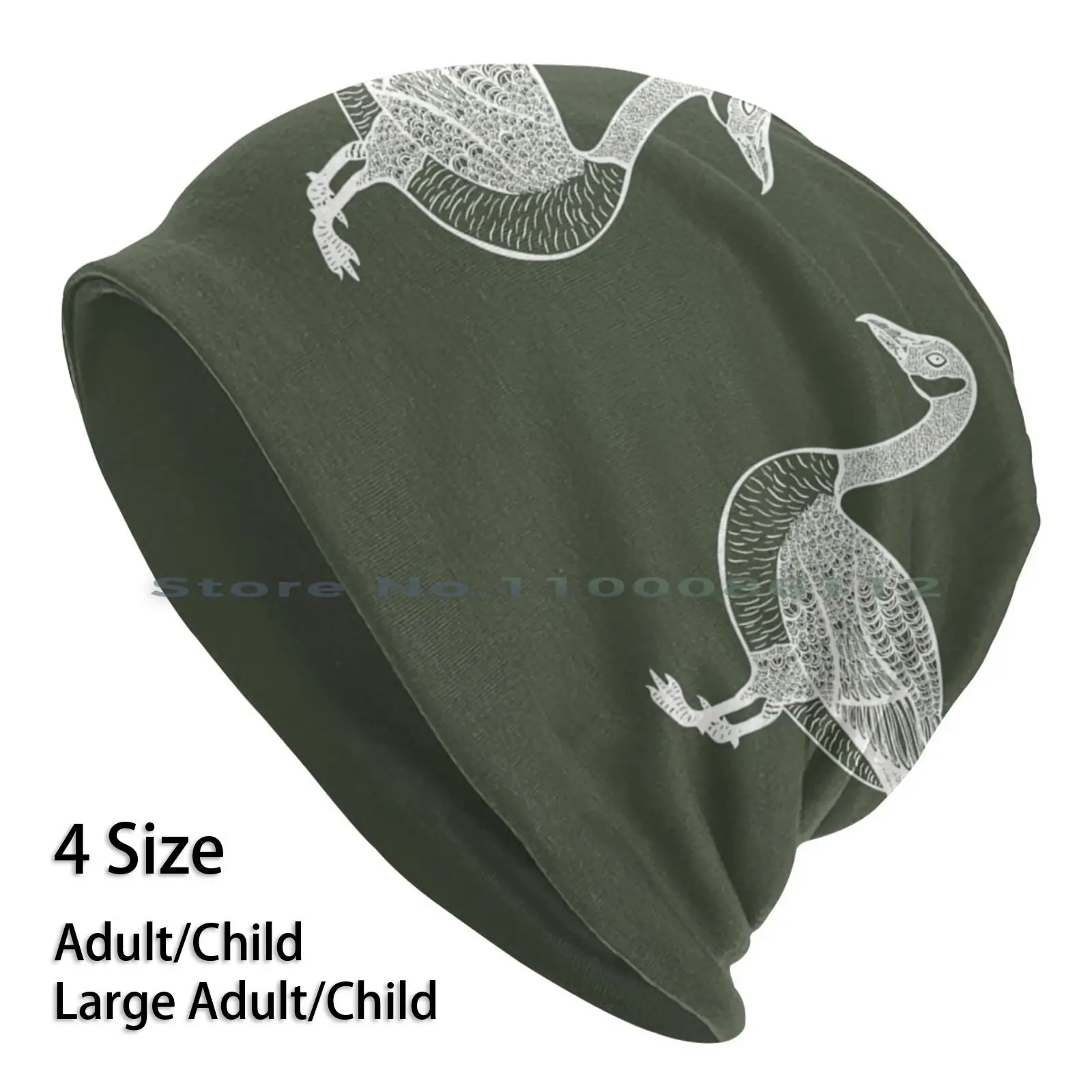 Canada Geese In Love-Cute Goose Bird Design ( On Khaki Green ) Beanies Knit Hat Canada Geese Wild Goose Wild Geese Birds Cute