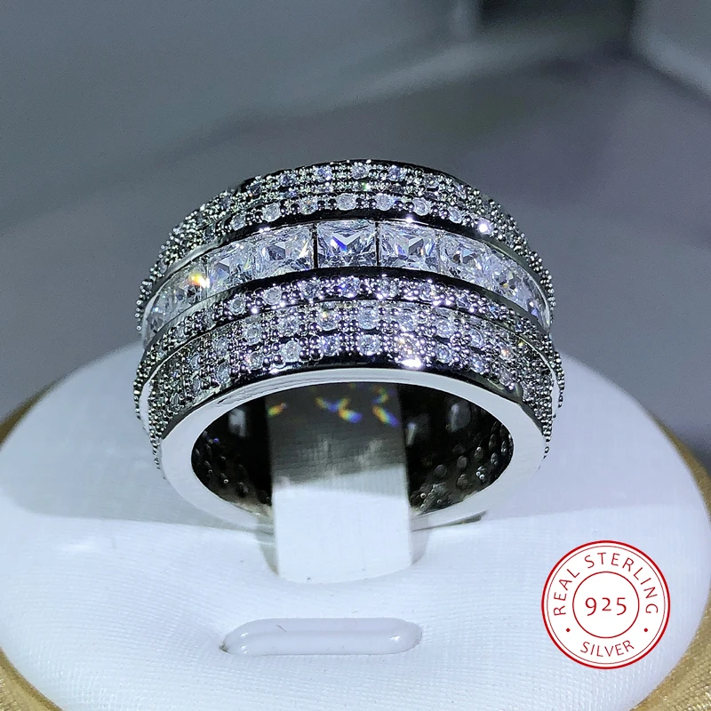 Eleganckie 925 Sterling Silver wykwintne białe cyrkonie kamień pierścionek pierścionki dla kobiet uwielbiają prezenty na walentynki