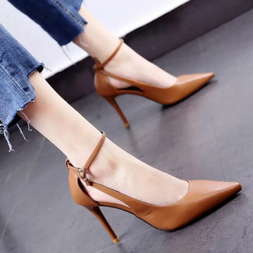 

2020 Spring/Autumn Women Pumps Woman High Heels Pointed toe Office Lady Work Shoes Buckle Soft PU leather Black Red Brown Beige