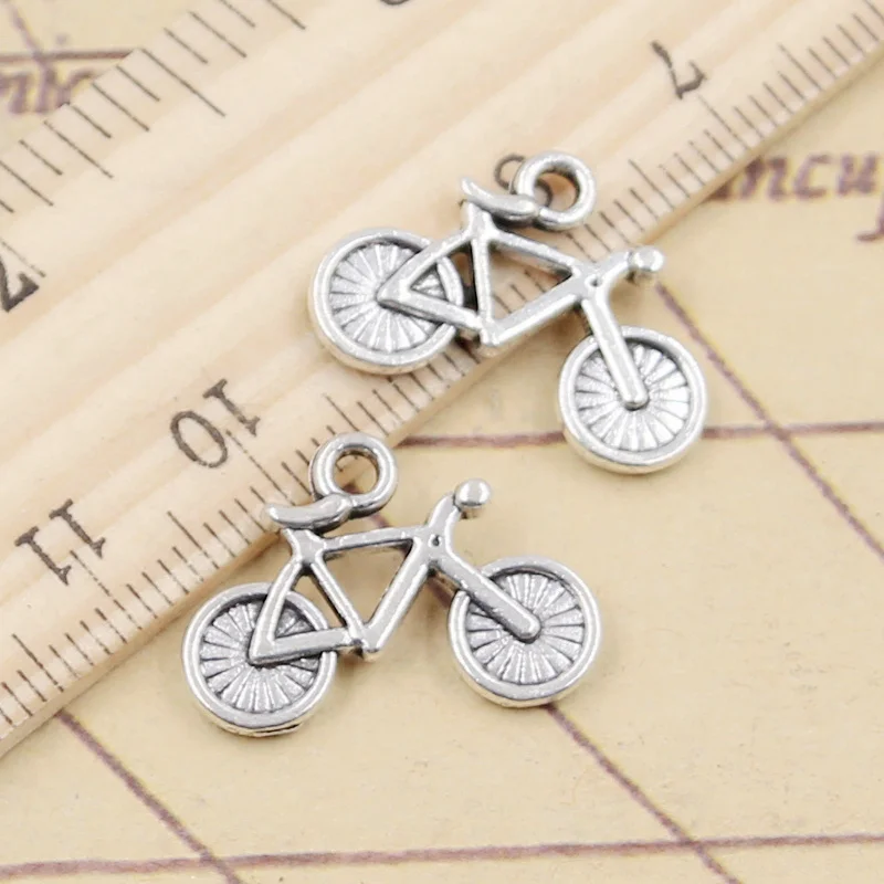 Pingentes de prata para bicicleta, pingentes para bicicleta 15x20mm, joias antigas para artesanato feito à mão faça você mesmo, 20 peças