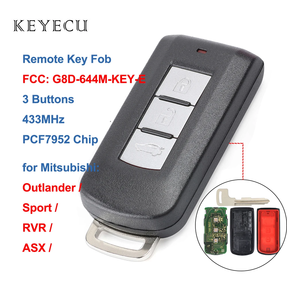 CE1731 obudowa inteligentnego pilot z kluczykiem samochodowym zamiennik 3 przyciski 433Mhz PCF7952 dla Mitsubishi Outlander Sport RVR ASX FCC ID: