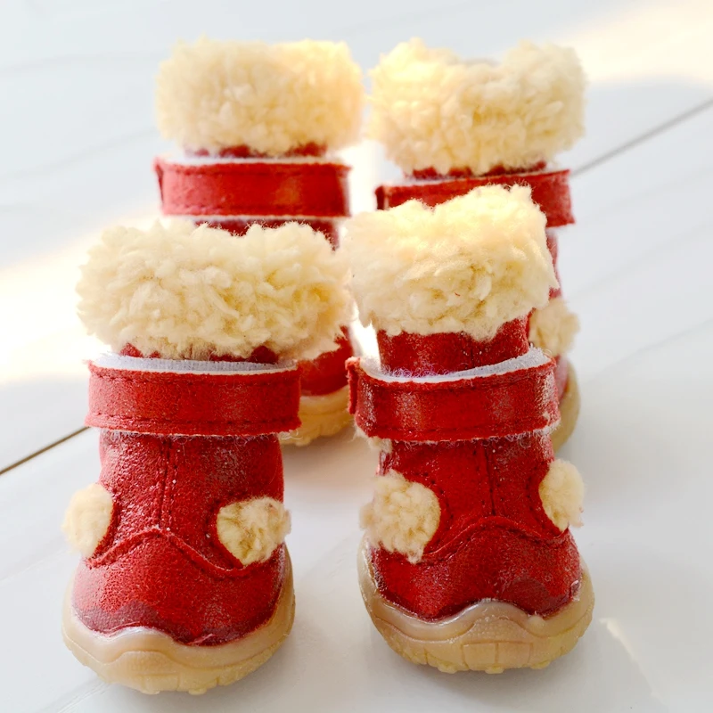 Snow Winter Season Shoes For Dogs Warm 4pcs/set Non-slip Little Small Pet Puppy Animal Footwear With Fur Chihuahua Pugs Boots