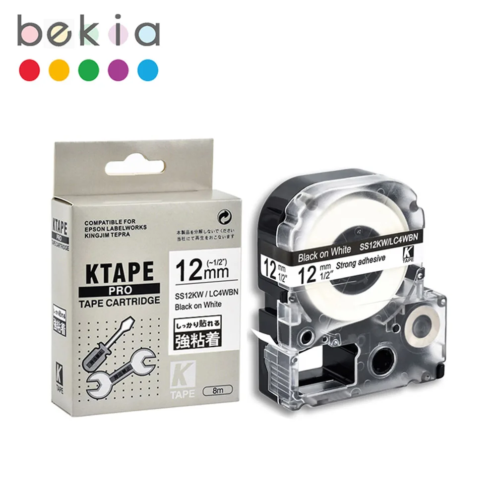 Cinta de etiquetas Compatible con Epson, uso para impresora EPSON LW-300, LW-400, LW-600P, LW-700, SS12KW, SS9KW, SS6KW, SS18KW, SS24KW, 1 LC-4WBN9.