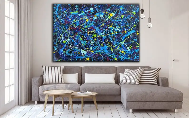 Abstract Oil Painting Minimalist Modern Home Decorative Painting Blue Black Acrylic Painting Contemporary Art Large Abstract