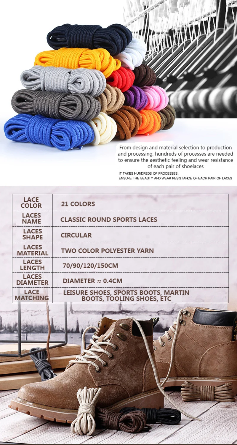 Runde Schnürsenkel, klassisch, hochwertig, schwarz, für Outdoor-Freizeitschuhe, Bergsteiger-Sneaker, Polyester-Schnürsenkel – Detail 3