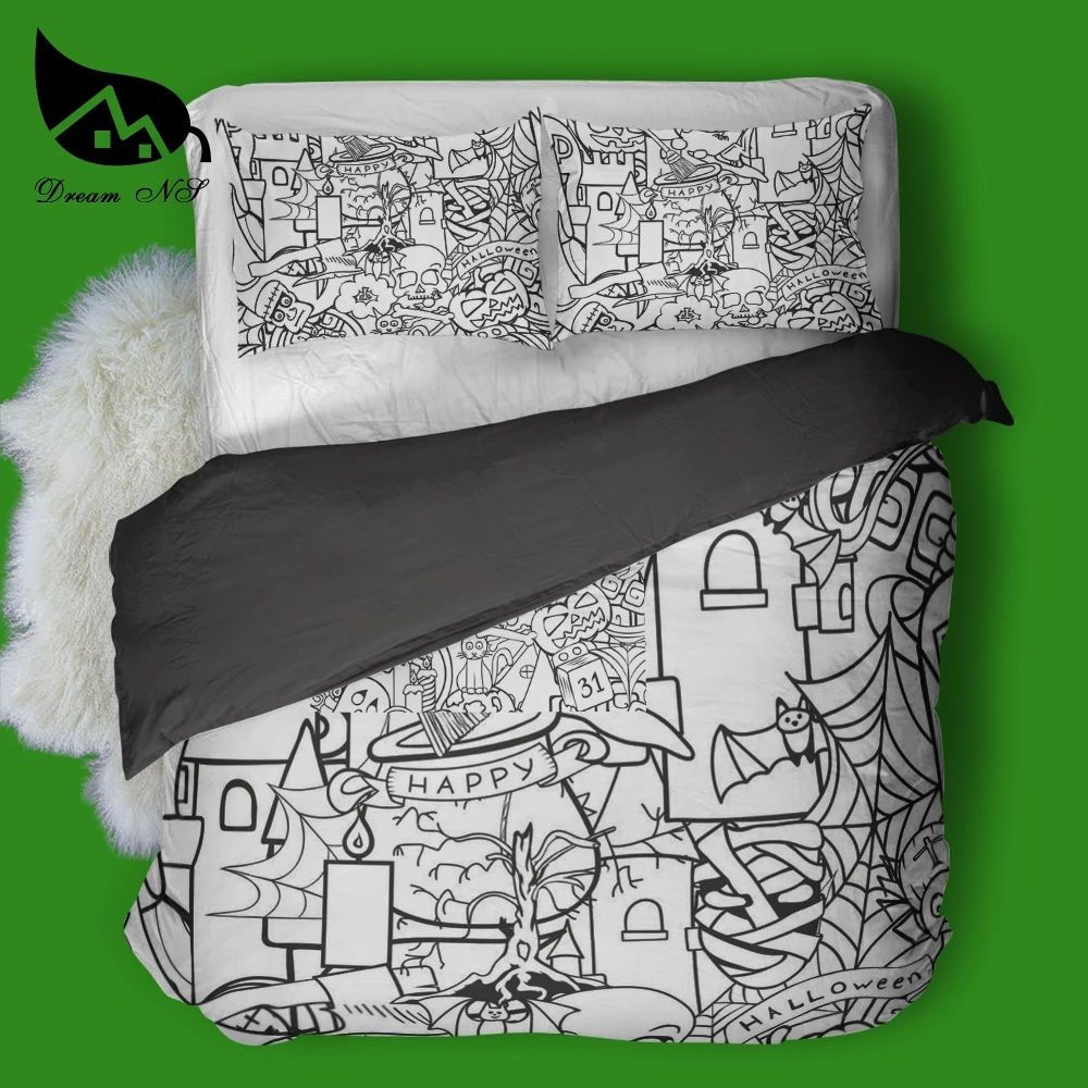 Dream NS Black and White Simple Design Halloween Cartoon Graffiti Bedding Set Hand-painted Art Customized Quilt Cover Pillowcase