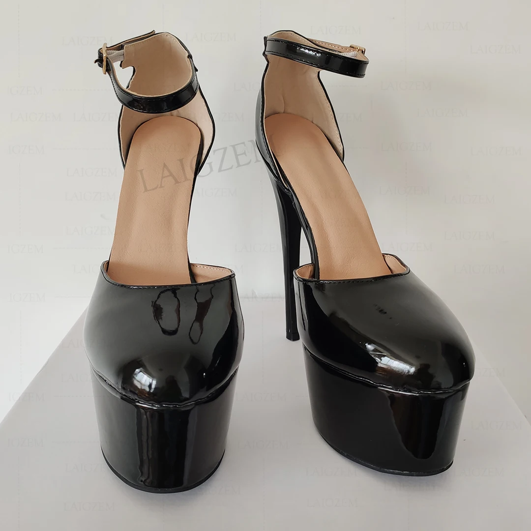 BERZIMER Women Platform Pumps Round Toe Shiny Black Thin High Heels Sandals Dress Cosplay Shoes Woman Big Size 41 45 47 52 image 3