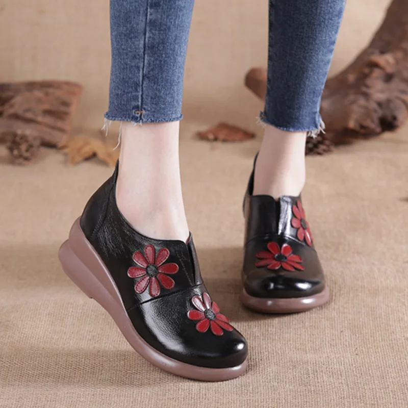 Xiuteng Women Flat Shoes Soft Genuine Leather Casual 5 cm platform Autumn Slip-on Womens Flats For Mon Shoes For Gifts New 2023