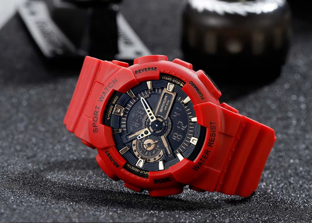 SANDA-Reloj de pulsera deportivo para hombre, cronógrafo masculino de doble pantalla, estilo militar G, resistente al agua